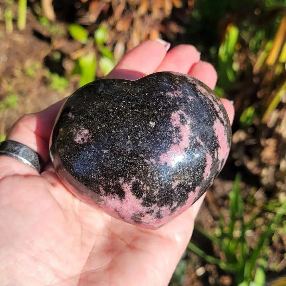 Rhodonite Crystal Puffy Heart